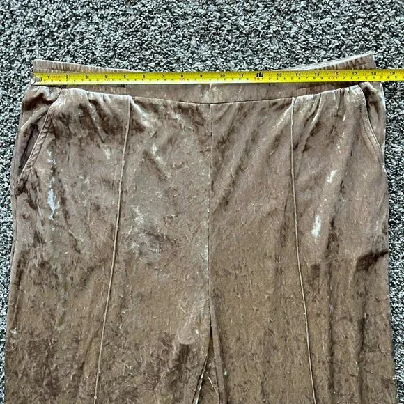 Y2K Gold Velvet Velour Wide Leg Pants Womens L Couture Metallic Shiny Feminine - Picture 3 of 7